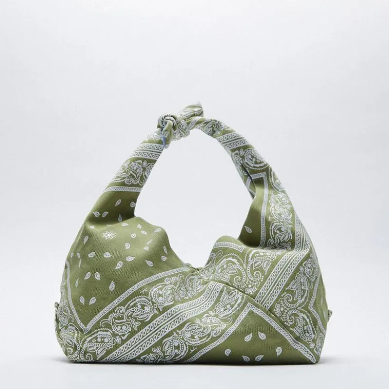 Christmas Gift Fashion Printing Canvas Women Handbags Scarf Knotted Strap Women Shoulder Bags Large Capacity Underarm Women's Bag Females Tote