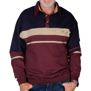 Classics By Palmland Horizontal Stripes Banded Bottom Shirt 6094-739 Burgundy - Big and Tall