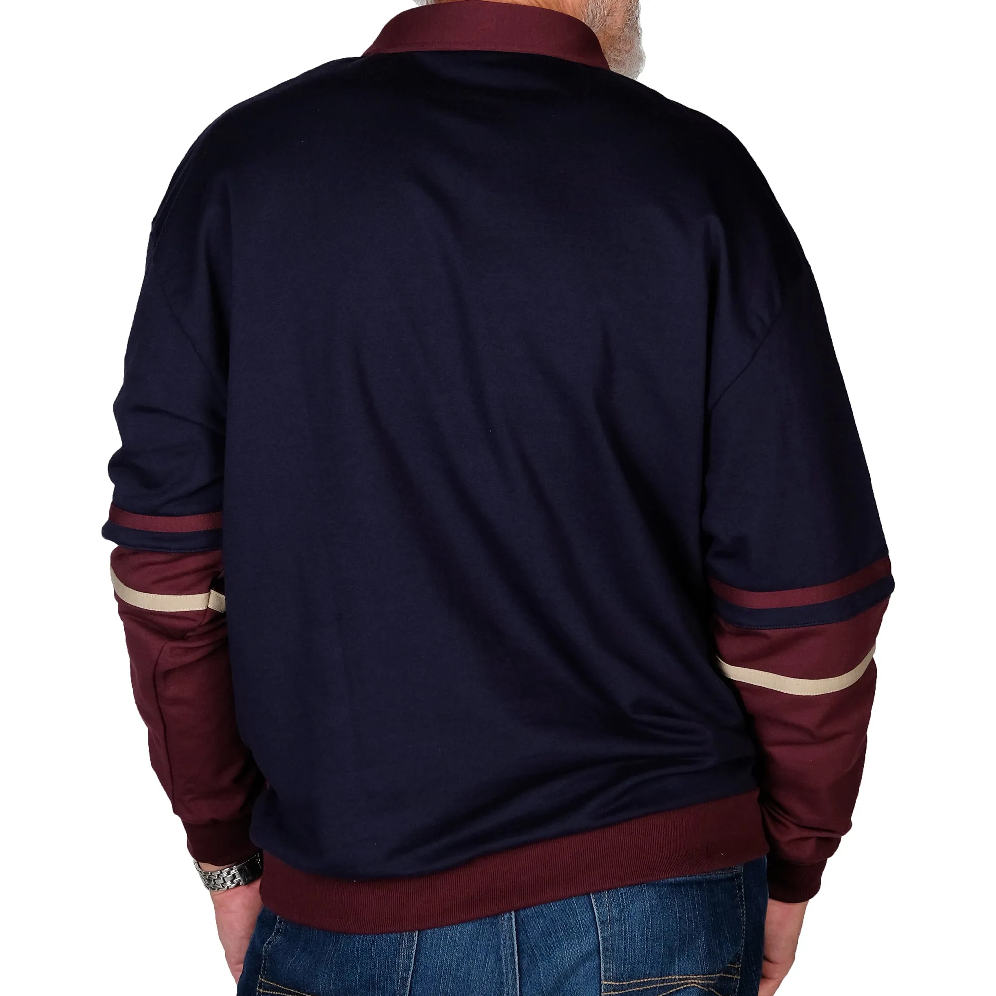 Classics By Palmland Horizontal Stripes Banded Bottom Shirt 6094-739 Burgundy - Big and Tall