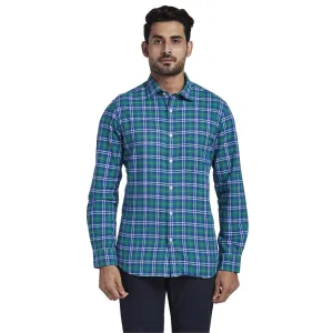 Colorplus Men Green Checks Tailored Fit Cotton Full Sleeve Shirt