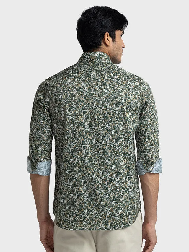 Colorplus Men Green Printed Tailored Fit Full Sleeve Spread Collar Shirt
