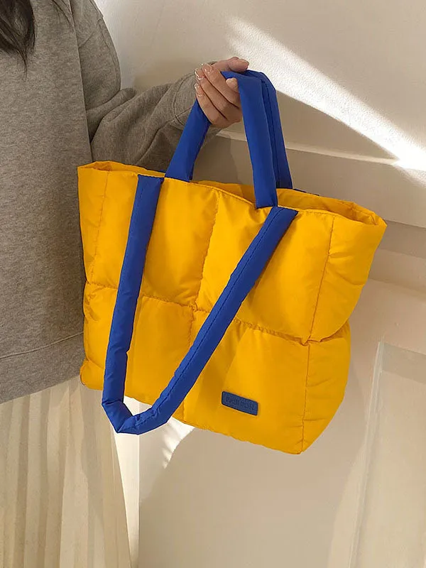 Contrast Color Split-Joint Padded Tote Bags Handbags Bags