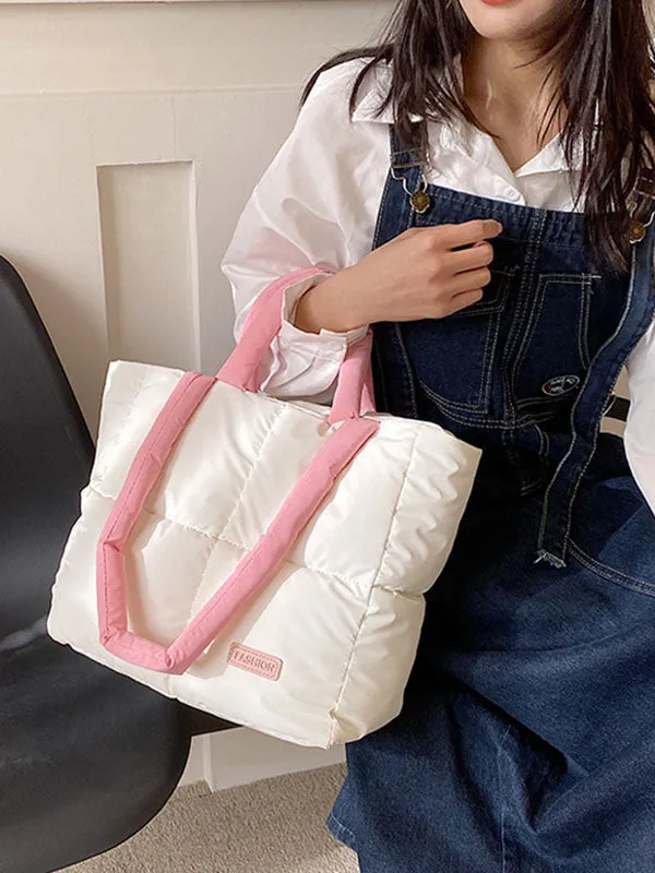 Contrast Color Split-Joint Padded Tote Bags Handbags Bags