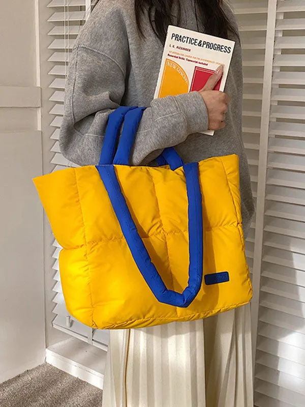 Contrast Color Split-Joint Padded Tote Bags Handbags Bags