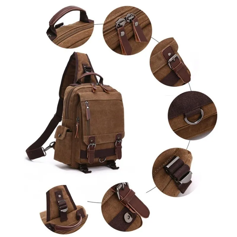 Dark Blue Canvas Chest Bag For Outdoor Travel Lightweight And Durable