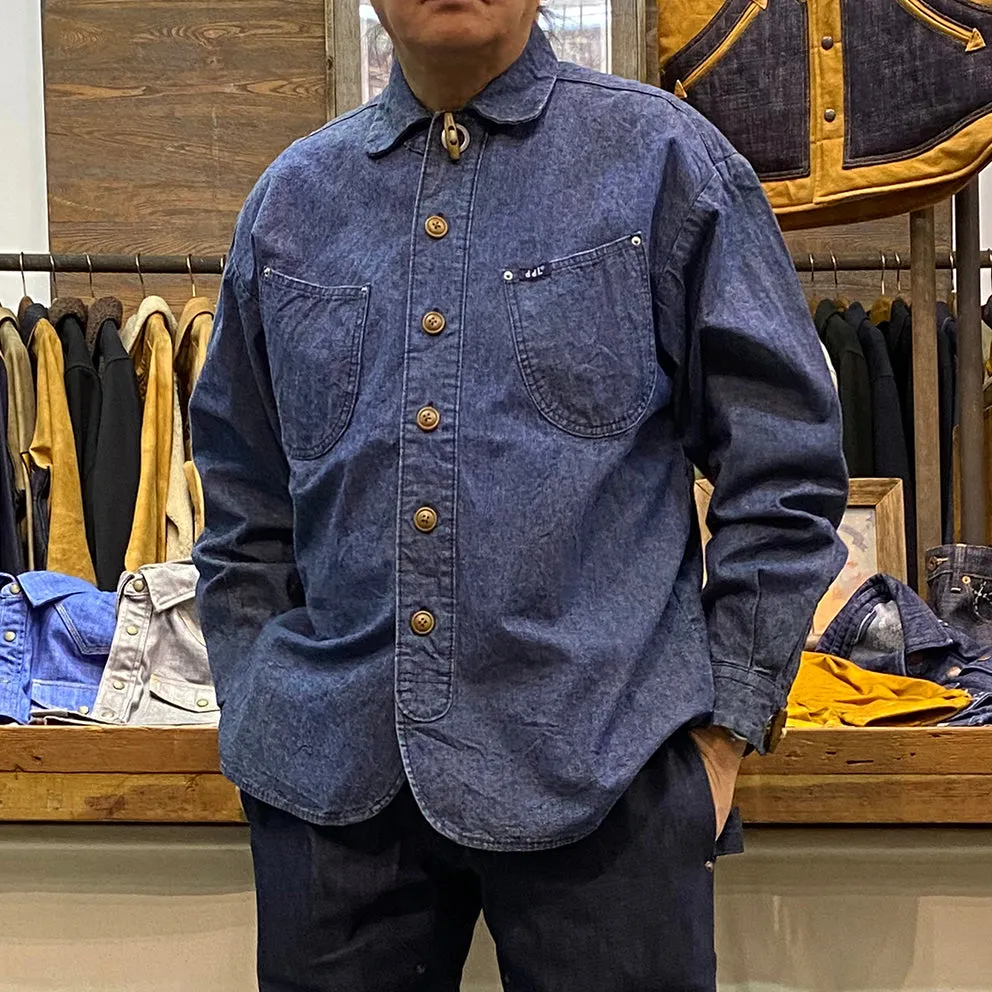 DDL 307 LEONARDO-I RELAX FIT 2 POCKET SLAT & PEPPER DENIM SHIRT-10OZ-RW TE