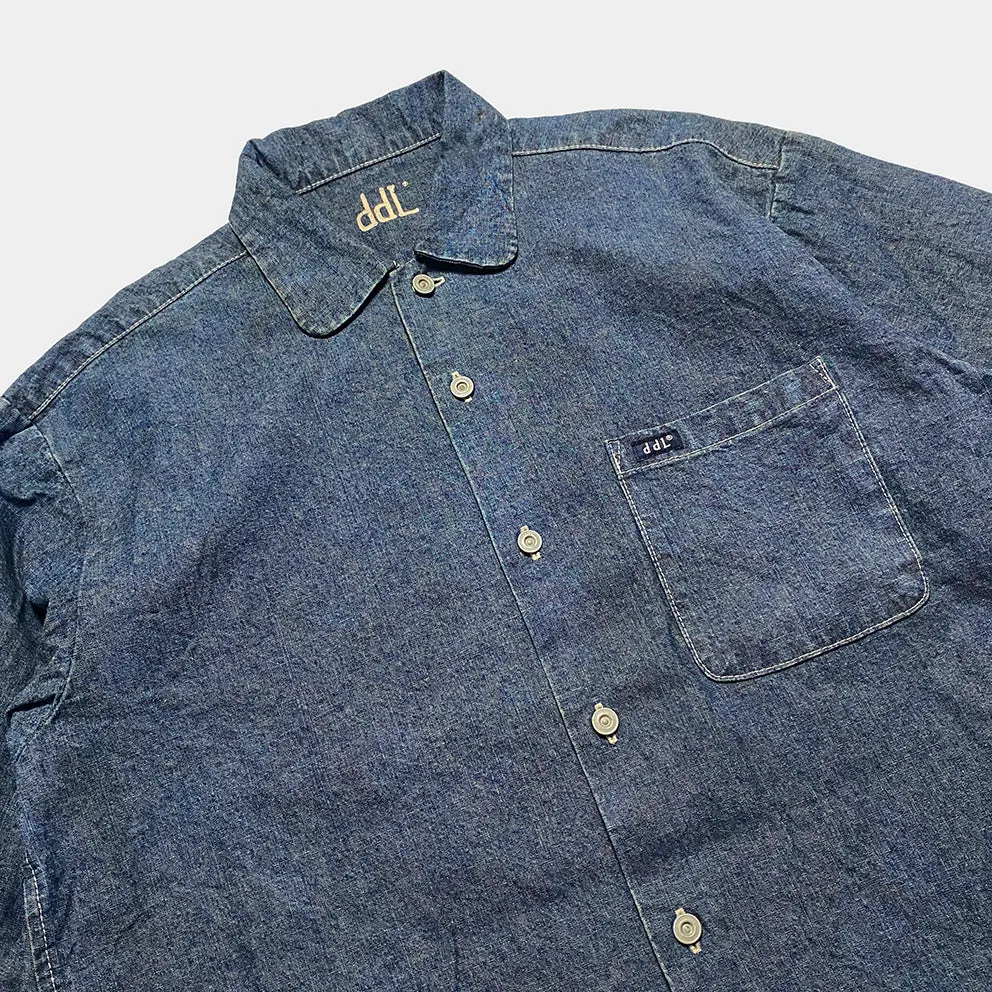 DDL 307 RAPHAEL-I RELAX FIT PENNY COLLAR SINGLE POCKET SALT & PEPPER DENIM SHIRT-10OZ-RW TE