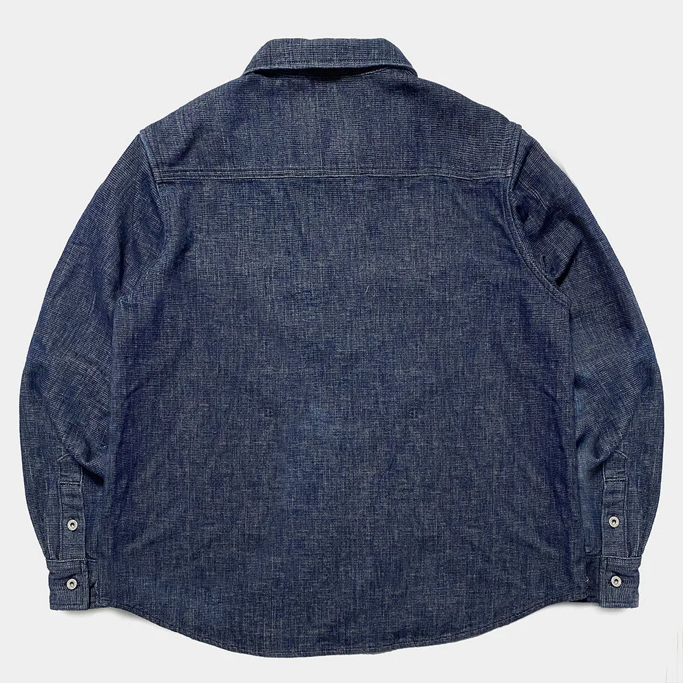 DDL 329 HUNTER-I REGULAR FIT 2 POCKET 1/2 ZIPPER FRONT INDIGO DOBBY WEAVE DENIM SHIRT-10.5OZ-E0 INDIGO