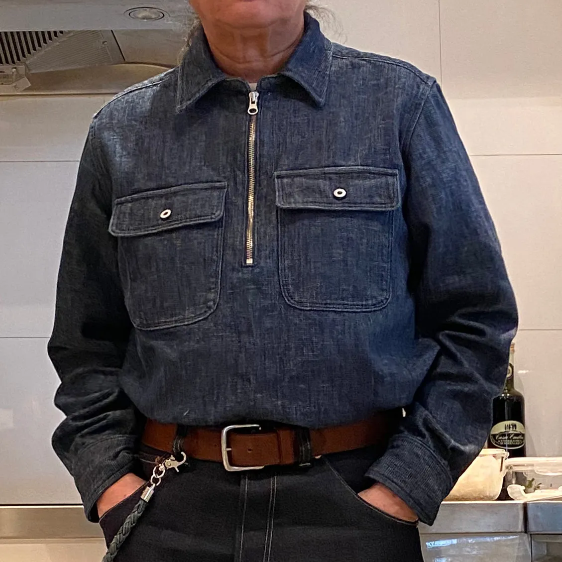 DDL 329 HUNTER-I REGULAR FIT 2 POCKET 1/2 ZIPPER FRONT INDIGO DOBBY WEAVE DENIM SHIRT-10.5OZ-E0 INDIGO