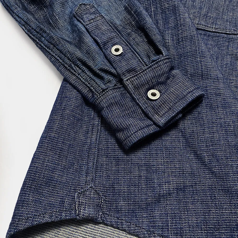 DDL 329 HUNTER-I REGULAR FIT 2 POCKET 1/2 ZIPPER FRONT INDIGO DOBBY WEAVE DENIM SHIRT-10.5OZ-E0 INDIGO