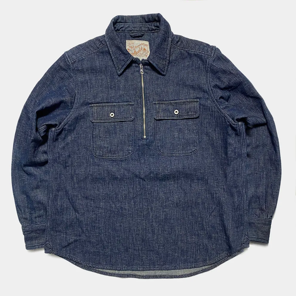DDL 329 HUNTER-I REGULAR FIT 2 POCKET 1/2 ZIPPER FRONT INDIGO DOBBY WEAVE DENIM SHIRT-10.5OZ-E0 INDIGO