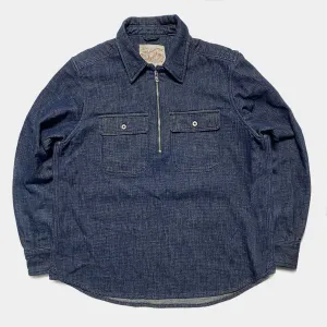 DDL 329 HUNTER-I REGULAR FIT 2 POCKET 1/2 ZIPPER FRONT INDIGO DOBBY WEAVE DENIM SHIRT-10.5OZ-E0 INDIGO