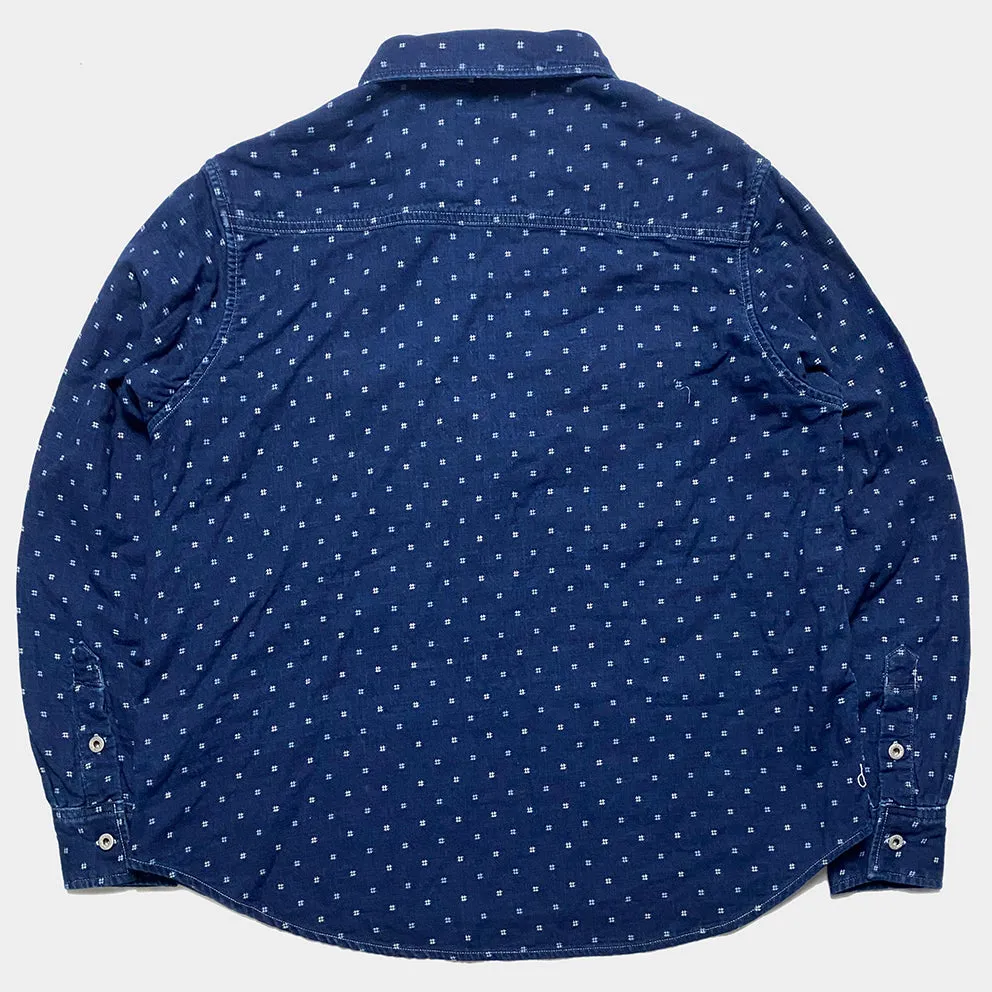 DDL 329 HUNTER-SPEC REGULAR FIT 2 POCKET 1/2 ZIPPER FRONT INDIGO SPECKS DENIM SHIRT-8OZ-E3 INDIGO