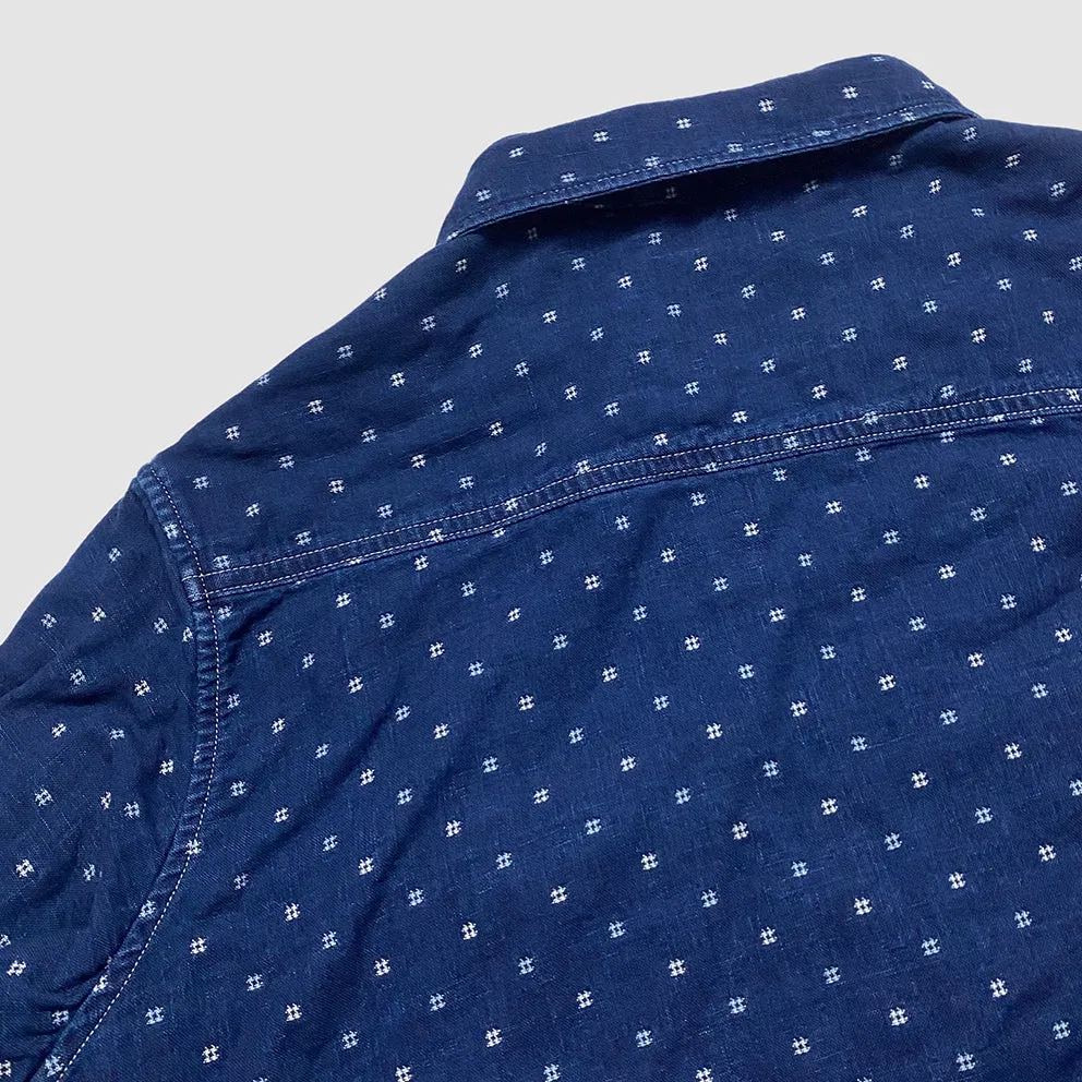 DDL 329 HUNTER-SPEC REGULAR FIT 2 POCKET 1/2 ZIPPER FRONT INDIGO SPECKS DENIM SHIRT-8OZ-E3 INDIGO