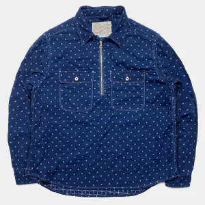 DDL 329 HUNTER-SPEC REGULAR FIT 2 POCKET 1/2 ZIPPER FRONT INDIGO SPECKS DENIM SHIRT-8OZ-E3 INDIGO
