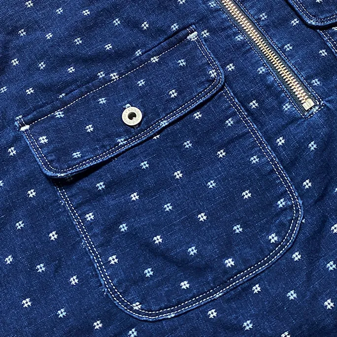 DDL 329 HUNTER-SPEC REGULAR FIT 2 POCKET 1/2 ZIPPER FRONT INDIGO SPECKS DENIM SHIRT-8OZ-E3 INDIGO