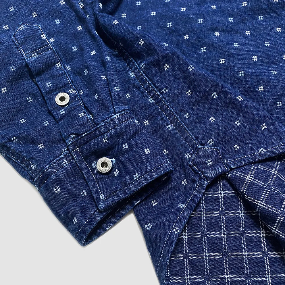 DDL 329 HUNTER-SPEC REGULAR FIT 2 POCKET 1/2 ZIPPER FRONT INDIGO SPECKS DENIM SHIRT-8OZ-E3 INDIGO