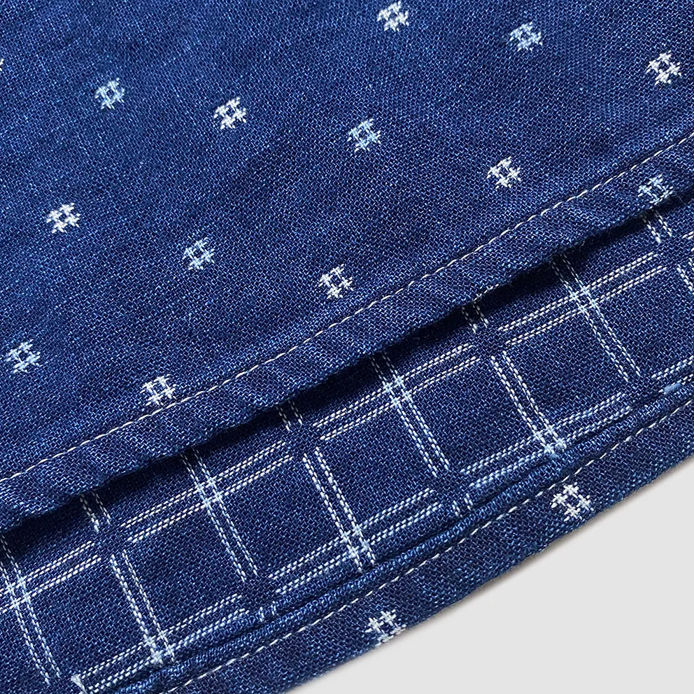 DDL 329 HUNTER-SPEC REGULAR FIT 2 POCKET 1/2 ZIPPER FRONT INDIGO SPECKS DENIM SHIRT-8OZ-E3 INDIGO