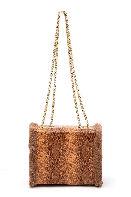 Faux Snake Print Shoulder Bag