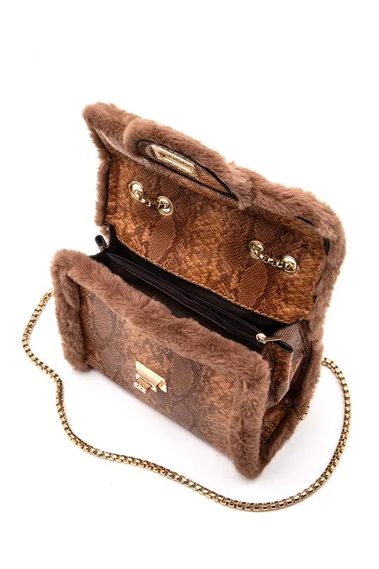 Faux Snake Print Shoulder Bag