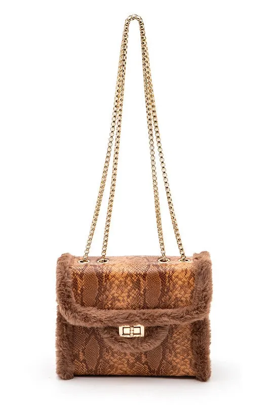 Faux Snake Print Shoulder Bag