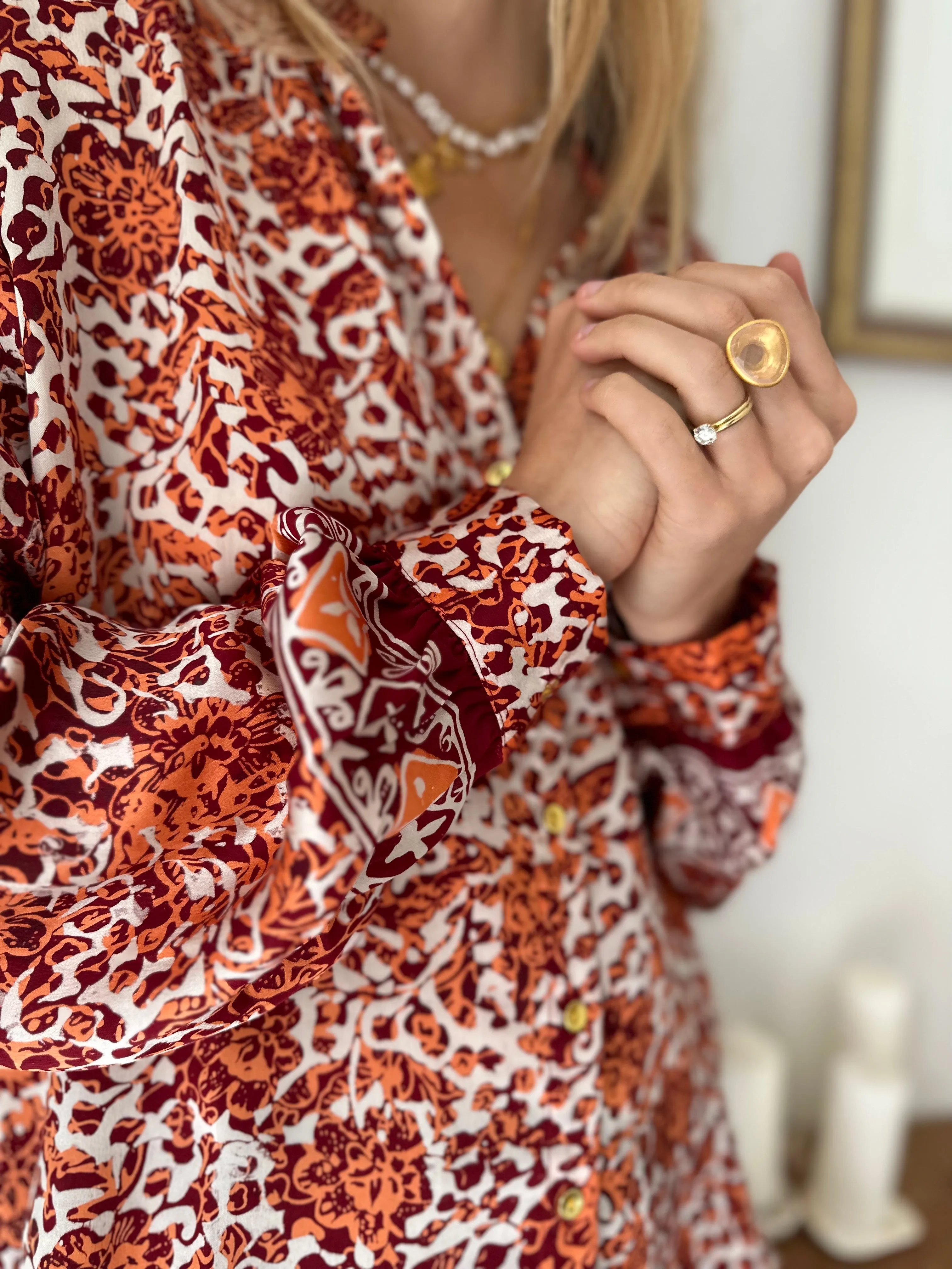 Fleurs Silk Blouse in Rust Camilia