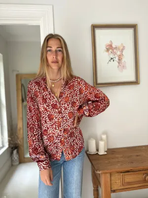 Fleurs Silk Blouse in Rust Camilia