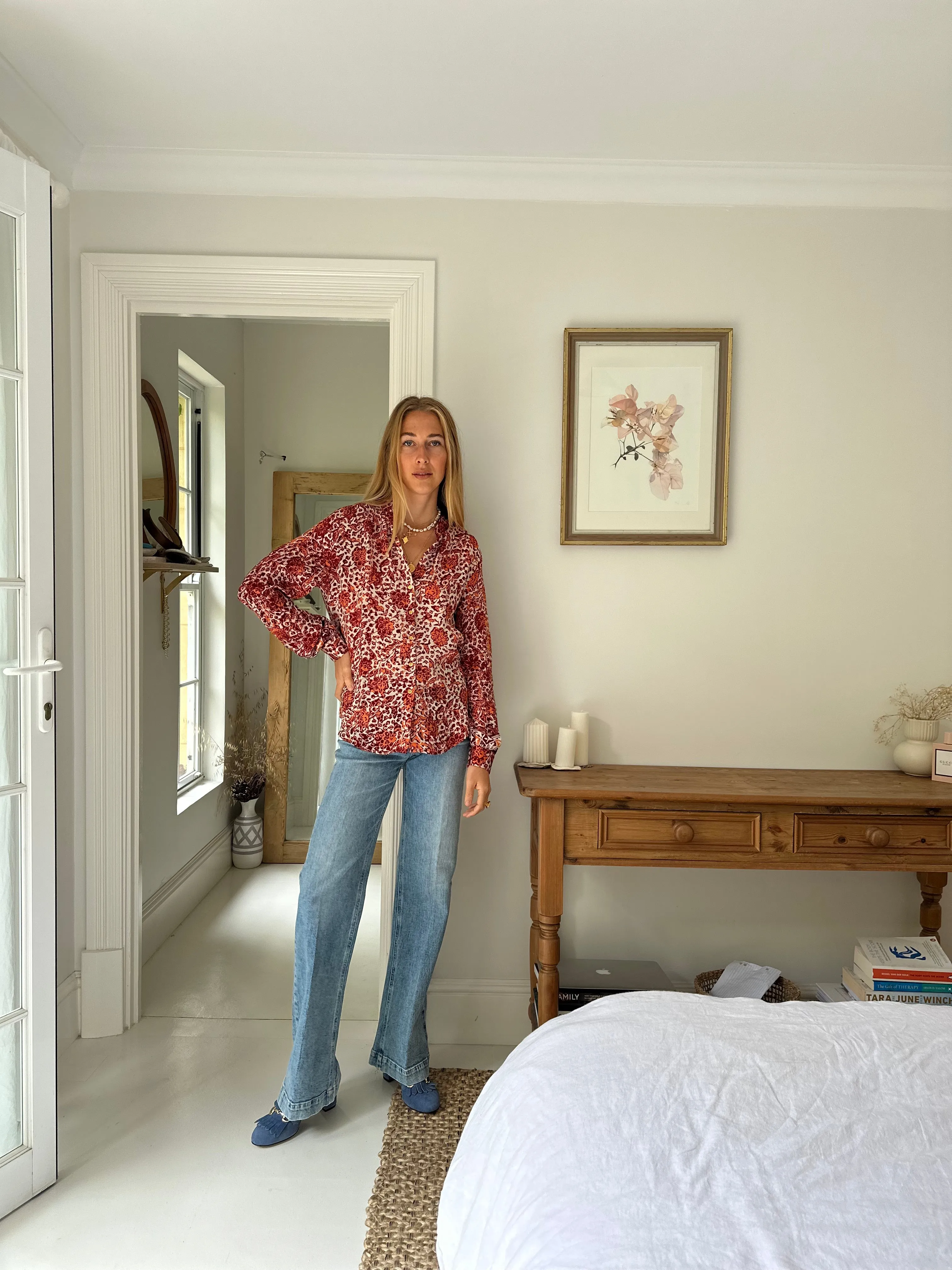 Fleurs Silk Blouse in Rust Camilia