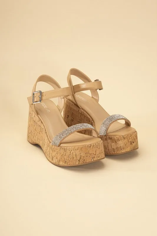 FRAYA Rhinestone Strap Wedge Sandals