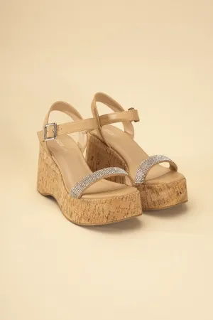 FRAYA Rhinestone Strap Wedge Sandals