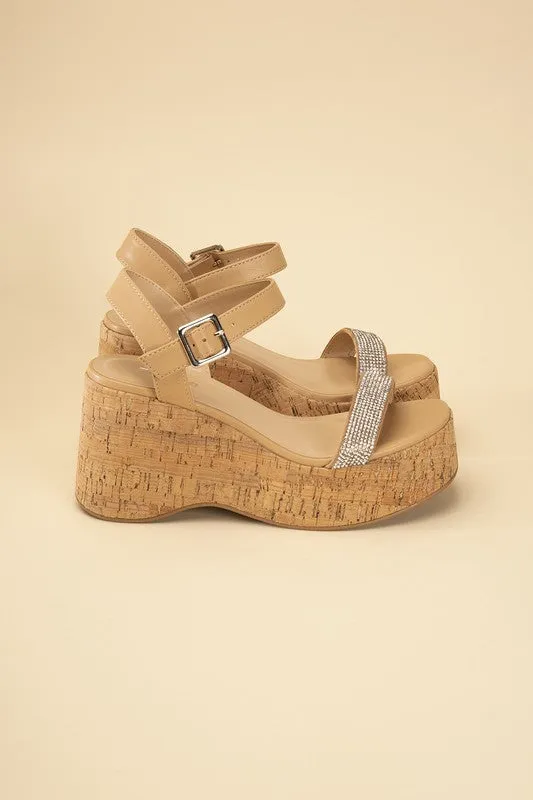 FRAYA Rhinestone Strap Wedge Sandals