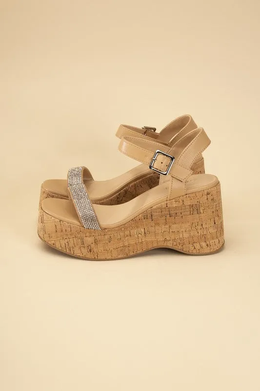 FRAYA Rhinestone Strap Wedge Sandals