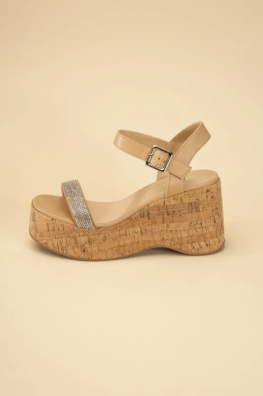 FRAYA Rhinestone Strap Wedge Sandals