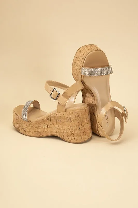 FRAYA Rhinestone Strap Wedge Sandals