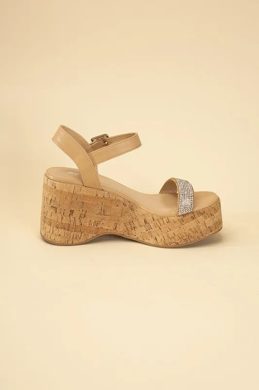 FRAYA Rhinestone Strap Wedge Sandals