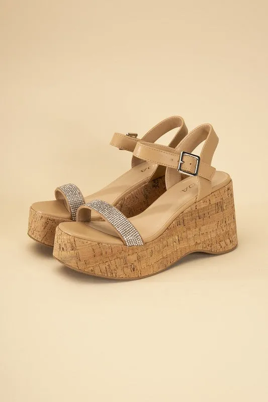 FRAYA Rhinestone Strap Wedge Sandals