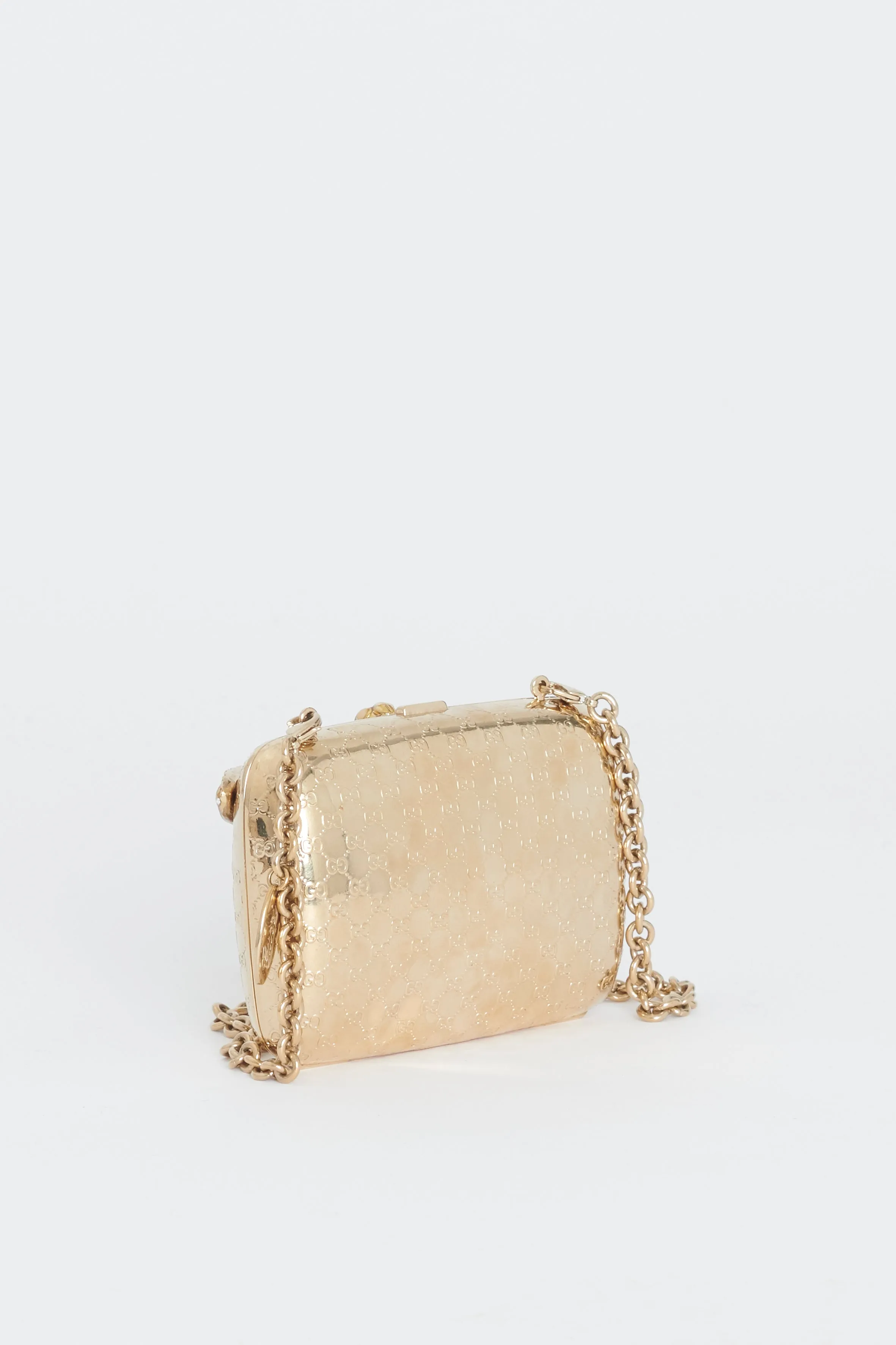 Gold Micro Guccissima Embossed Metal and Enamel Dragonfly Minaudiere Bag