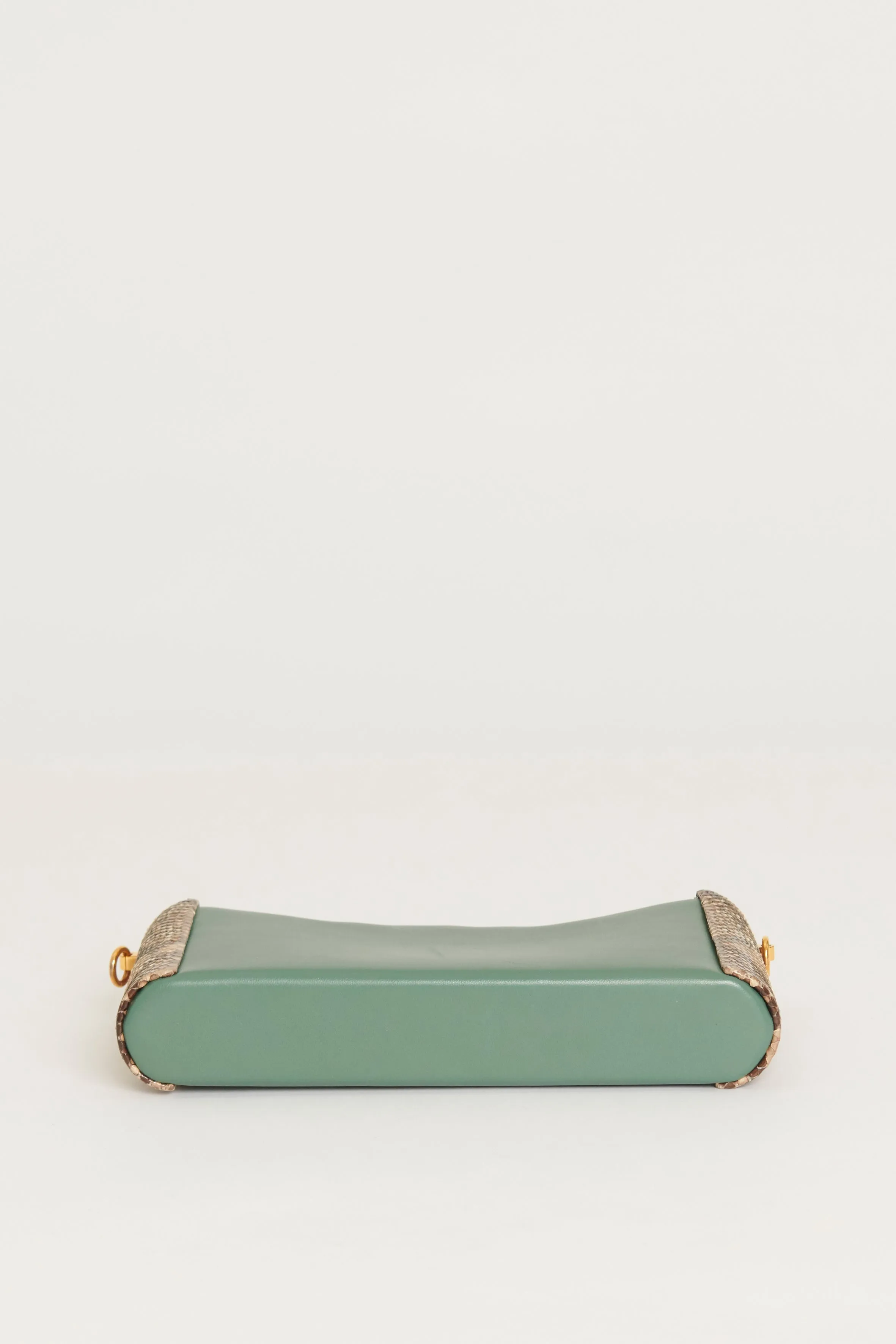 Green Structured Preowned Clutch With Python Frame