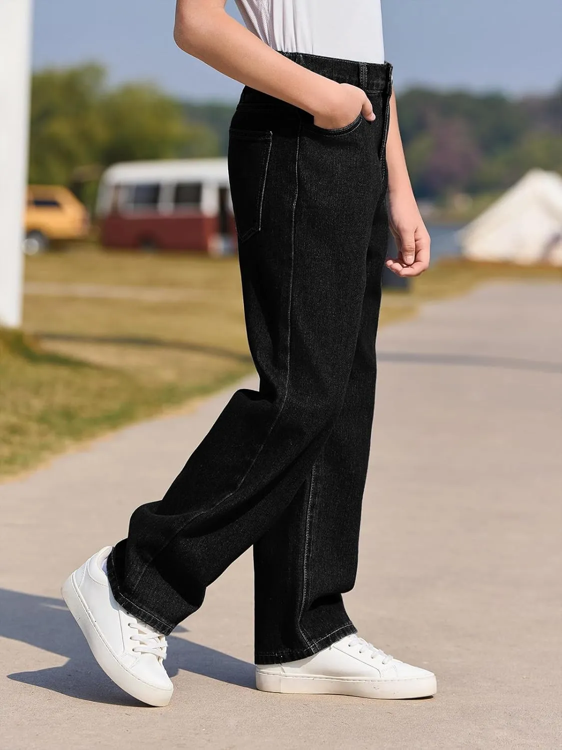 Haloumoning Boys Baggy Jeans Kids Casual Straight Leg Loose Fit Denim Pants with Pockets 5-14 Years
