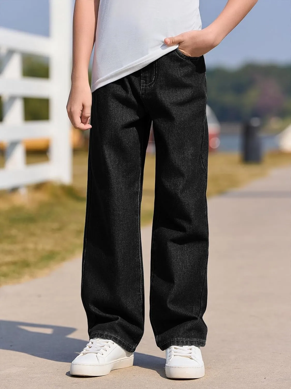 Haloumoning Boys Baggy Jeans Kids Casual Straight Leg Loose Fit Denim Pants with Pockets 5-14 Years
