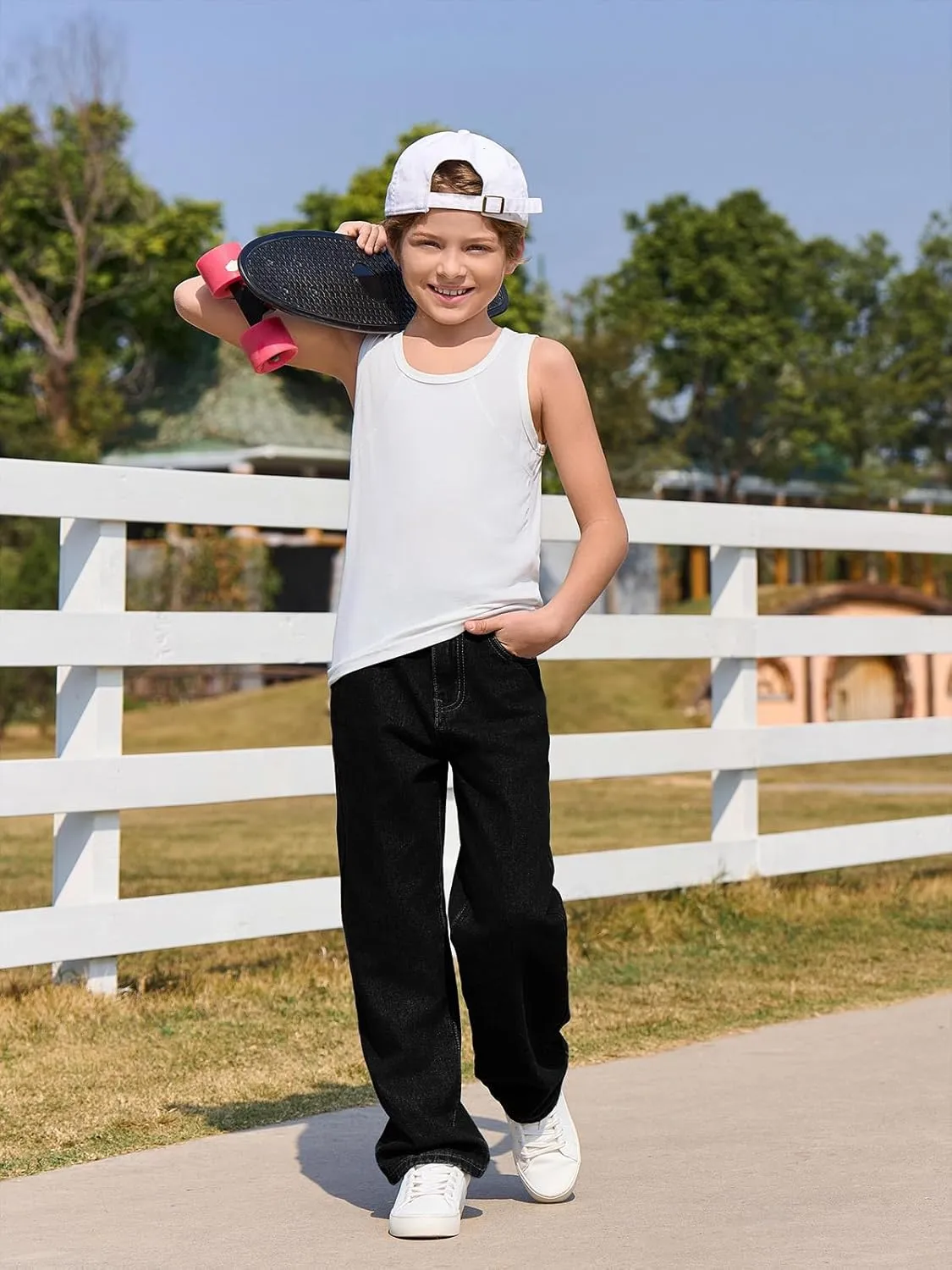 Haloumoning Boys Baggy Jeans Kids Casual Straight Leg Loose Fit Denim Pants with Pockets 5-14 Years
