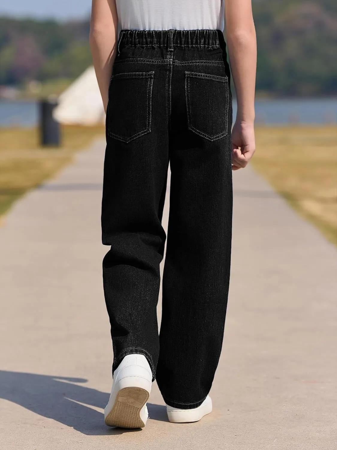 Haloumoning Boys Baggy Jeans Kids Casual Straight Leg Loose Fit Denim Pants with Pockets 5-14 Years