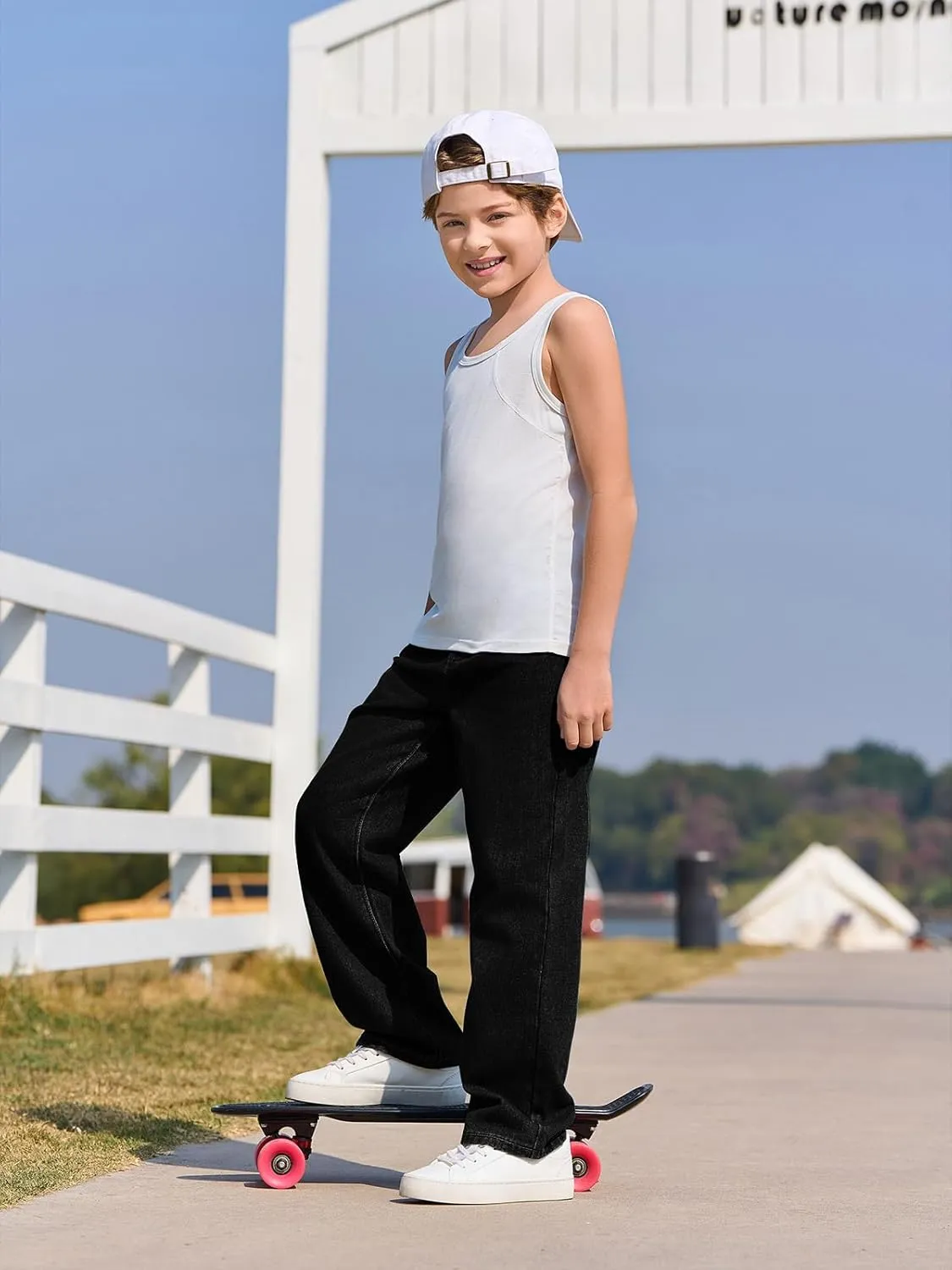 Haloumoning Boys Baggy Jeans Kids Casual Straight Leg Loose Fit Denim Pants with Pockets 5-14 Years