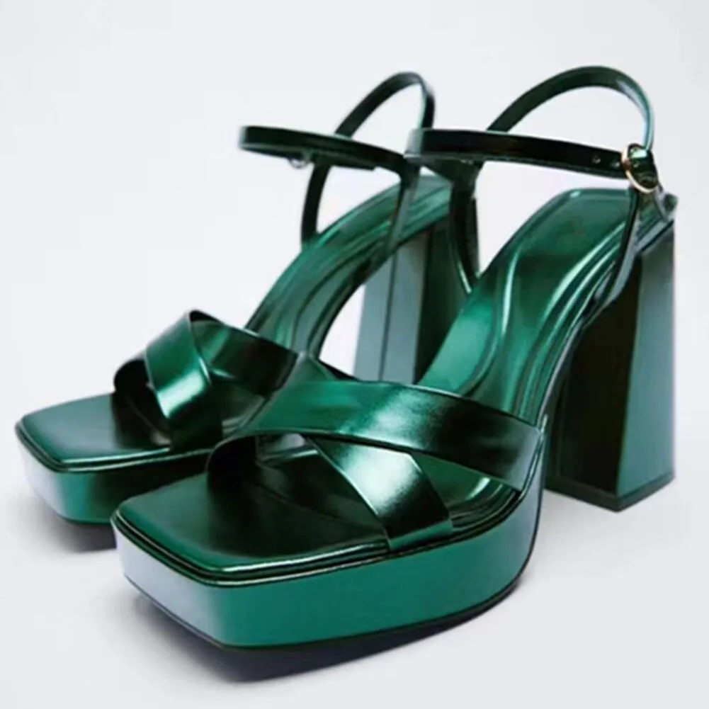Joskaa Brand New Great Quality RosyRed Platform Chunky High Heels Women Shoes Elegant Party Lady Trendy Summer Ankle Strap Sandals