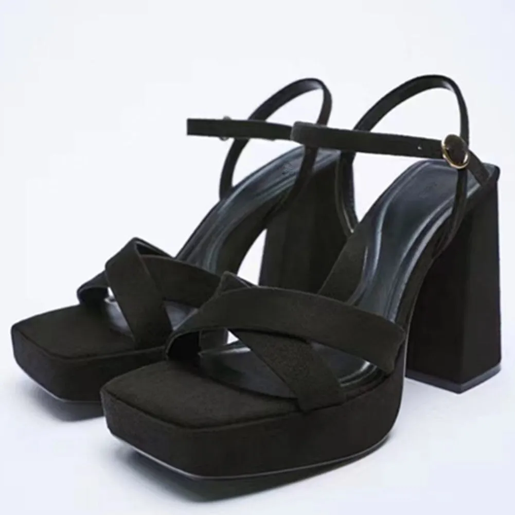 Joskaa Brand New Great Quality RosyRed Platform Chunky High Heels Women Shoes Elegant Party Lady Trendy Summer Ankle Strap Sandals