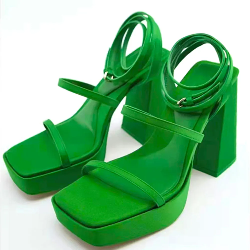 Joskaa Brand New Great Quality RosyRed Platform Chunky High Heels Women Shoes Elegant Party Lady Trendy Summer Ankle Strap Sandals