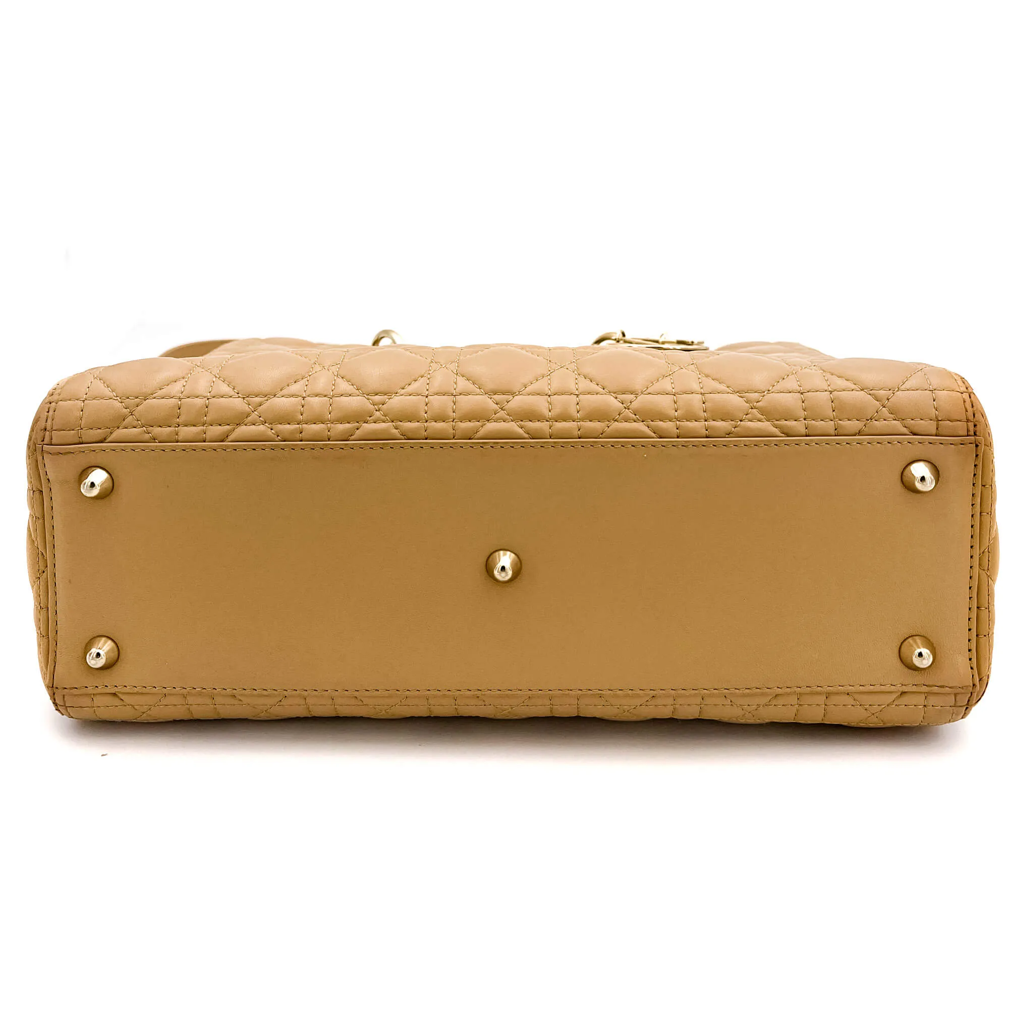 Lady Dior Large Cannage Leather Zip Beige Bag