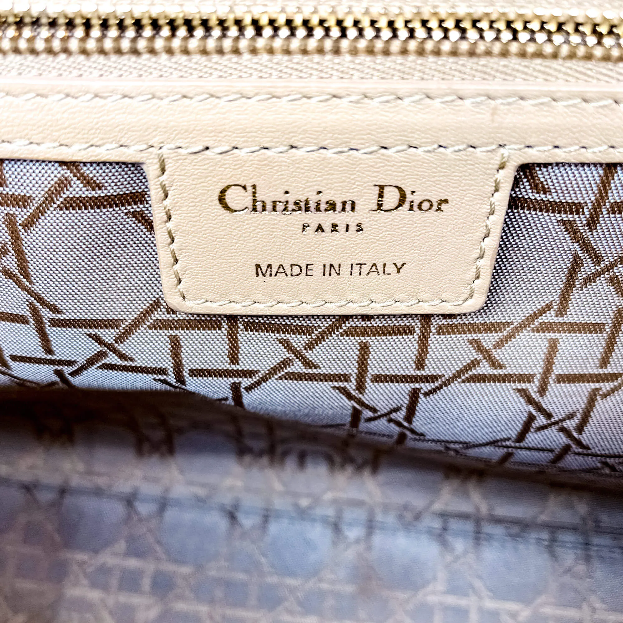 Lady Dior Large Cannage Leather Zip Beige Bag