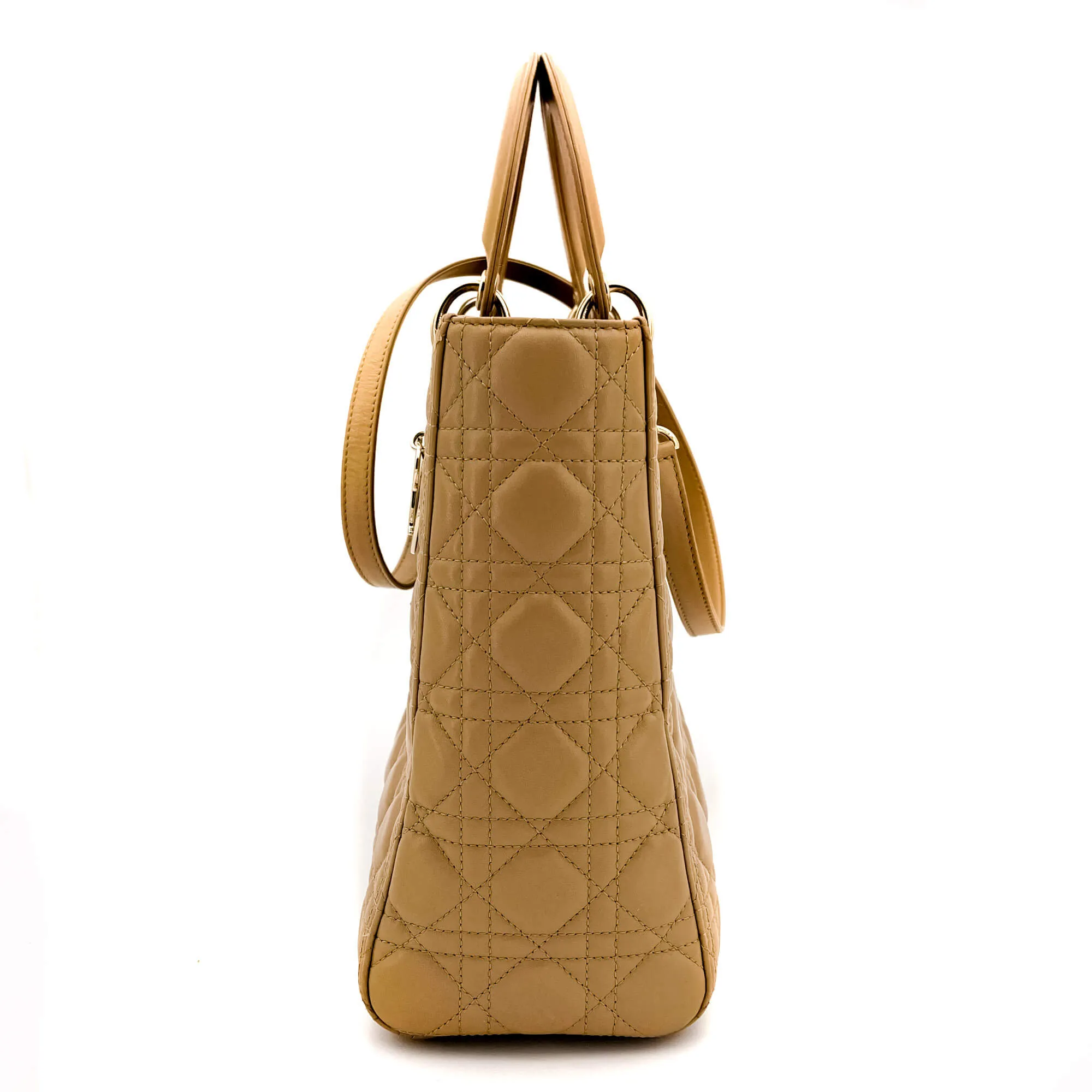 Lady Dior Large Cannage Leather Zip Beige Bag