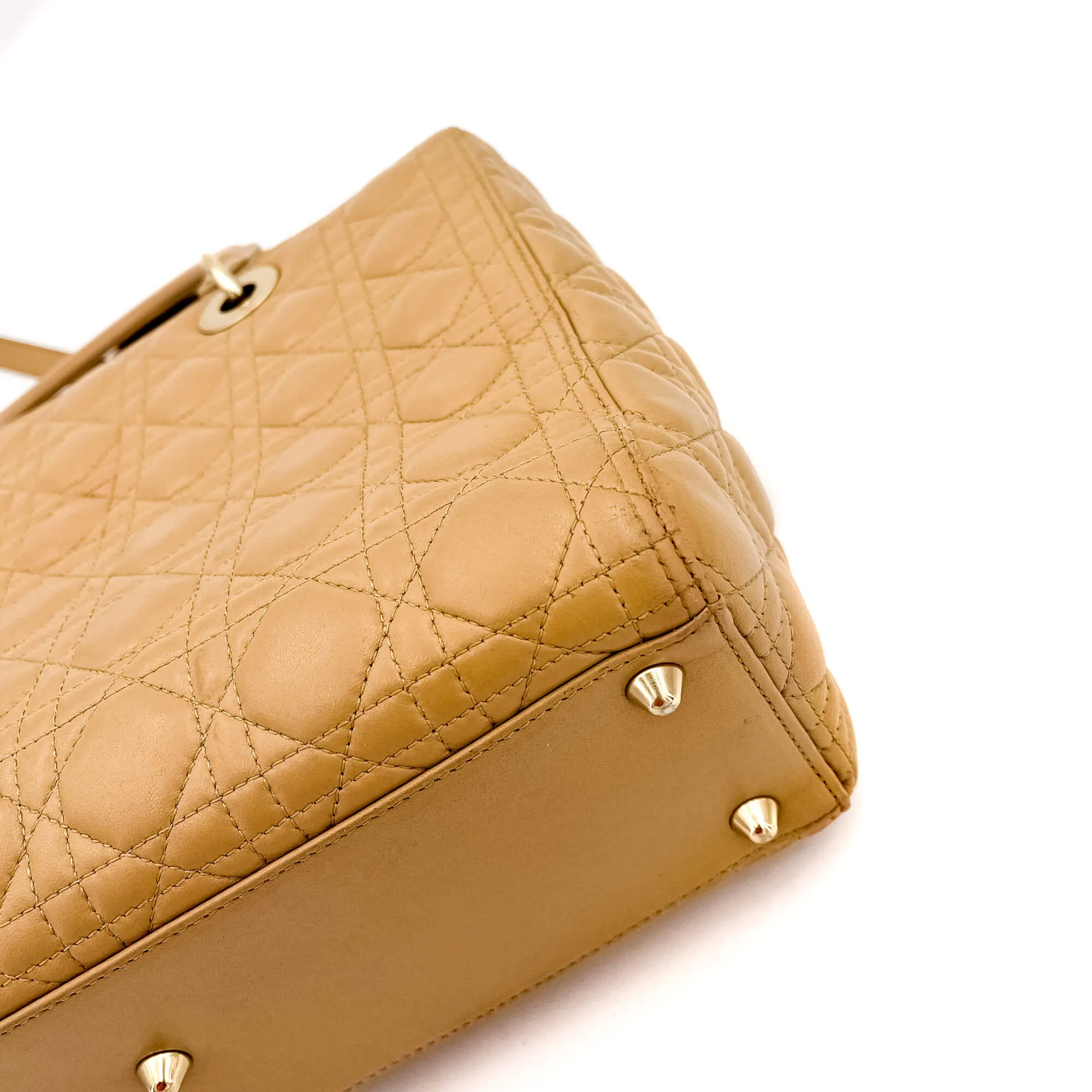 Lady Dior Large Cannage Leather Zip Beige Bag